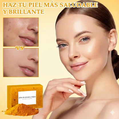 Jabón de Cúrcuma Natural (100 gramos): Tu Aliado Diario para una Piel Radiante y Uniforme (Incluye Bolsita de tela)