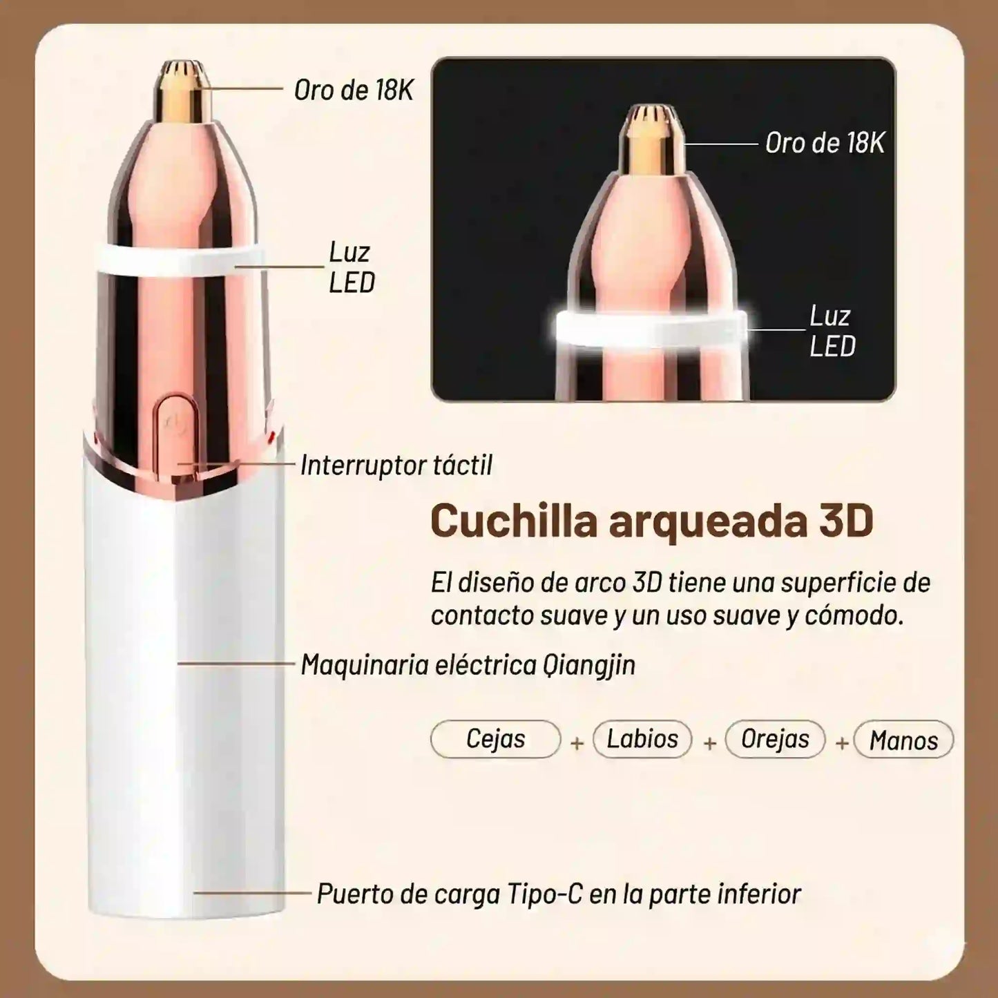 Depiladora Facial KAPHIO 2 en 1: Piel de Porcelana Sin Dolor ni Irritación al Instante