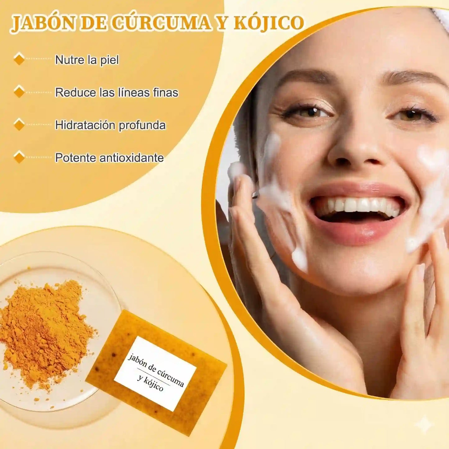 Jabón de Cúrcuma Natural (100 gramos): Tu Aliado Diario para una Piel Radiante y Uniforme (Incluye Bolsita de tela)