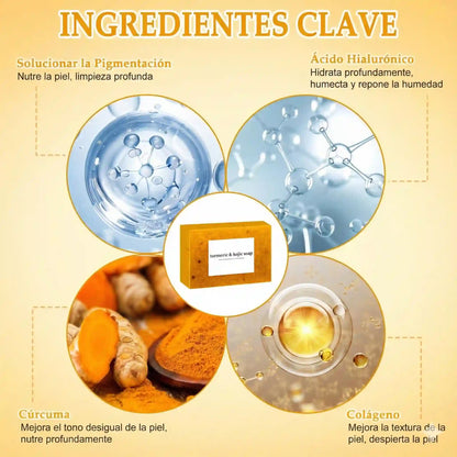 Jabón de Cúrcuma Natural (100 gramos): Tu Aliado Diario para una Piel Radiante y Uniforme (Incluye Bolsita de tela)