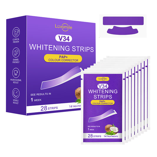 Luxsmile Non Peroxide –  28 Pares de Tiras blanqueadoras dentales Moradas, 3 veces mas efectivas que las transparentes